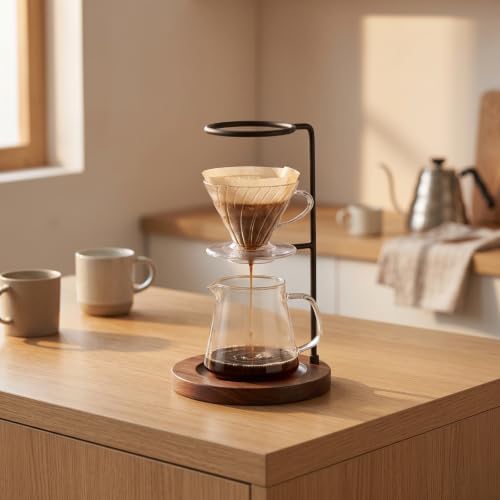 Coffee Station with Glass per, Walnut Stand - Image 4