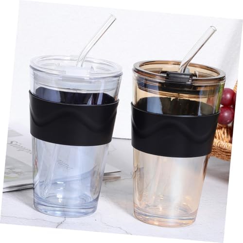 COHEALI Glass Water Bottle with Straw and Lid 450ml, 2pcs Cold Brew Drinking Cups with Silicone Sleeve, Reusable Beverage Tumblers for Juice, Coffee, and Beer in Blue and Amber - Image 4