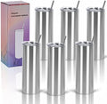 6 Pack 20 Oz Straight Skinny Tumblers,Individually Gift Boxed Stainless Steel Slim Skinny Tumbler Set Bulk, 20 Oz Insulated Slim Thin Travel Tumbler Cup for Diy, Silver by Wzaytia