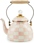 MACKENZIE-CHILDS Tea Kettle, 2 Quarts, Pink-and-White Rosy Check by Unknown