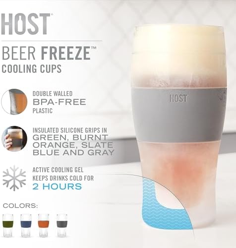 HOST Beer FREEZE Beer Glass Cups Set Drinking Glasses, Freezer Mugs with Gel Double Walled Cool Cups Plastic Multicolor 16oz Set of 4 - Image 2