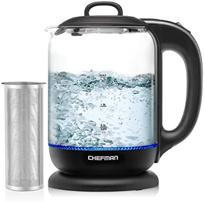 Chefman 1.7 Liter Electric Kettle With Tea Infuser, Cordless With Removable Lid And 360 Swivel Base, LED Indicator Lights, Black by Chefman