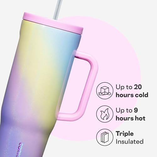 Corkcicle Cruiser Tumbler with Handle & Straw, 40 oz, Rainbow Unicorn - Image 3