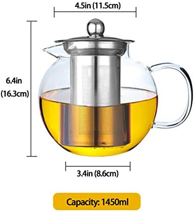 Teapot with Removable Infuser, Borosilicate Glass Tea Make with Stainless Steel Filter for Loose Tea,1450ml - Image 2