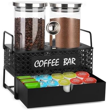 Glass Coffee Container with Shelf, 2x47oz Sugar Coffee Canister for Ground, Coffee Bean Storage Jar with Coffee Scoop for Kitchen Coffee Bar Decor and Accessories -Black by Unknown