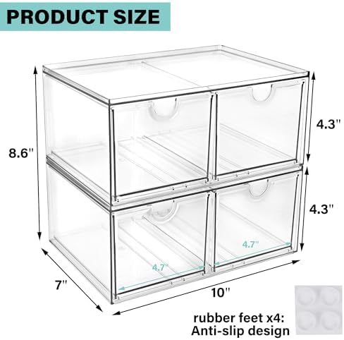 Prsildan Acrylic Storage Drawers Clear Makeup Organizer with 4 Drawers - Image 3
