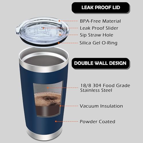 AIANJI 20oz Tumbler with Lid Stainless Steel Tumblers Insulated Mug Navy 6P - Image 3