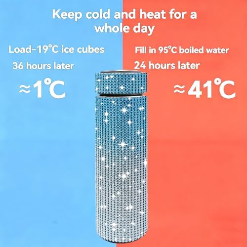 17 oz Bling Stainless Steel Water Bottle Rhinestone Vacuum Water Bottle Glitter Bottles Diamond Vacuum Flask Mug Gift Girls Women (500ml), Gradient Blue - Image 4
