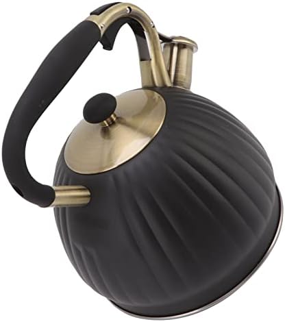 3.5L Black Stainless Steel Whistling Tea Kettle, Pumpkin Shape Stovetop Tea Pot, Large Capacity Fast Heating Teapot with Simple Touch, Unique Ergonomic Handle, Whistling - Image 6