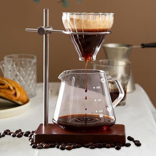 Dripper Stand Espresso Machine Stand Wooden Base Stainless Steel Adjustable - Image 4