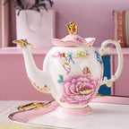 21-Piece Bone China Tea Set for 6, Vintage Floral Bird Porcelain Tea Set, Pink Tea Cups with Teapot, Sugar Bowl, Creamer & Saucers, Gold Trim, Ideal Gift for Women & Tea Lovers - Image 3