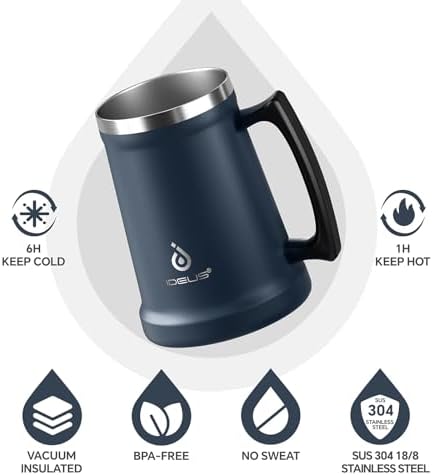 Ideus Insulated Beer Stein, 24/34oz Stainless Steel Double Walled Beer Mug Giant Bar Drinkware Metal Beer Cup with Big Grip Handle (Navy Blue, 34 ounces (1,000ml)) - Image 2