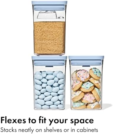 OXO Good Grips 3-Piece POP Container Set with Mini Scoops — Sky Blue, 1.1 Qt/1 L Capacity, Airtight Pop-Up Container with Push-Button Seal, Kitchen Storage Canisters for Cereal and Snacks - Image 6