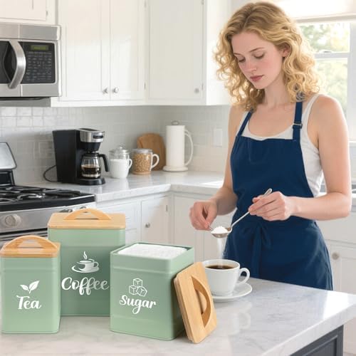 Maxdot 3 Set Coffee Tea Sugar Containers Kitchen Canisters, Turquoise - Image 5