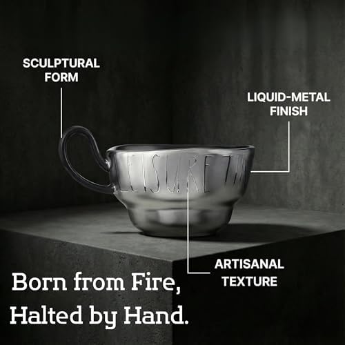 Volcanic Ash Titanium Finish Coffee Mug and Saucer Set (8 oz) | Modern Sculptural Ceramic Cup for Espresso & Latte | Unique Artisanal Home Decor & Desk Art - Image 3