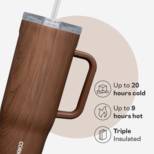 Corkcicle Cruiser Tumbler with Handle & Straw, 40 oz, Walnut Wood - Image 3