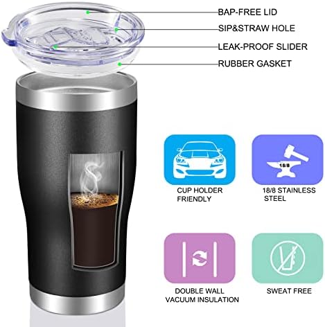 VEGOND 20oz Tumbler Stainless Steel Tumbler Cup with Lid And Straw Vacuum Insulated Double Wall Travel Coffee Mug(Black 6 Pack) - Image 3