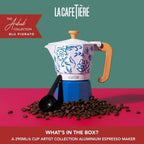 La Cafetière Venice 6 Cup Espresso Maker, 290ml Aluminium Stovetop Coffee Maker with Floral Design, Gas and Electric Hob Moka Pot with Wooden Handle, Blu Fiorato - Image 6