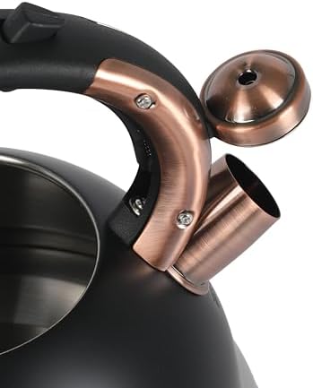 Mr. Coffee Flintshire 2.2 Quart Large Whistling Stainless Steel Tea Kettle, Matte Black with Copper Accent, Stovetop Fast-Boil Tea Pot - Image 6