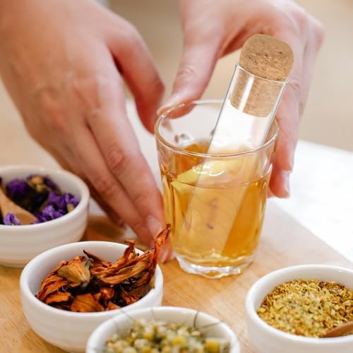 Artibetter 6pcs Glass Loose Leaves Tea Strainers Reusable Glass Tea Steeper Tubes with Fine Mesh Filter and Cork Caps at Home and Office - Image 4