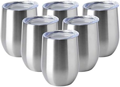 HASLE OUTFITTERS 12oz Wine Tumbler with Lid Stemless Wine Glasses Double Wall Vacuum Travel Mugs stainless steel Coffee Cup for Cold & Hot Drinks Wine Coffee Cocktails Beer 6 Pack Stainless Steel by HASLEOUTFITTERS