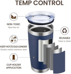 MEWAY 20oz Tumbler 8 Pack Double Wall Vacuum Insulated Travel Mug Bulk, Stainless Steel Tumblers with Lid and Straw, Durable Powder Coated Coffee Cups for Cold & Hot Drinks (Navy, 8) - Image 2