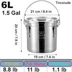1.6Gal Small 304 Stainless Steel Containers with Lid, 202oz Airtight Flour Container Kitchen, 5-10lbs Metal Airtight Canisters Milk Jug Coffee Bean Canisters w/Locking Clamp 6L (Handheld) - Image 2