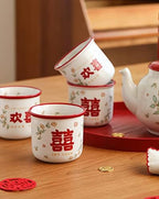 Chinese Porcelain Tea Cup Set, Ceramic Tea Set with Tray for Wedding Party Home Decor Housewarming Ceremony (4 tea cups+1 teapot+ 1 tray) - Image 5
