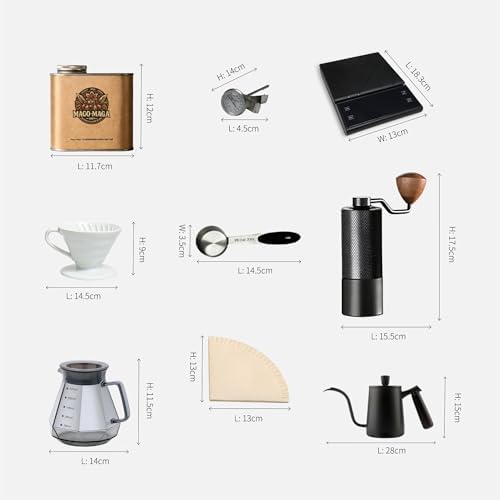 Pour Over Coffee Travel Kit – Aluminum Carry Case, Hand Grinder, Ceramic V02 Dripper, Gooseneck Kettle, Glass Server, USB Scale, Thermometer, Canister, Filters & Scoop – Camping & Gift - Image 6