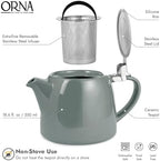 ORNA Ceramic Teapot with Tea Infuser – Small Tea Pot for Loose Leaf Tea – 550ml / 18.6 Oz Porcelain Non-Stove Teapot for 2 Cups with Tea Strainer (Grey) - Image 2