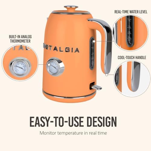 Nostalgia Retro Electric Kettle,1.7L Enamel-Coated Stainless Steel - Orange - Image 5