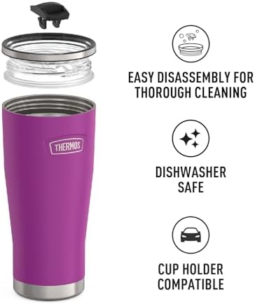 THERMOS Icon Series 24oz Stainless Steel Tumbler with Slide Lock Lid, Leakproof, Fits Cupholder, Dishwasher Safe, Griptec™ Non‑Slip Base, Keeps Drinks Hot 6 Hrs/Cold 22 Hrs, Plum - Image 3