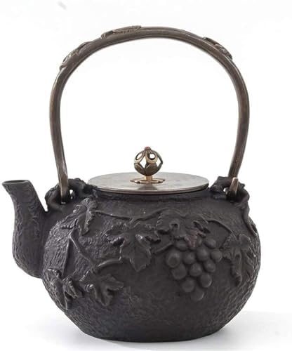 Cast Iron Tetsubin Teapot 1.2L With Copper Lid, Grape Pattern Vintage Iron Kettle For Brewing & Boiling Water - Image 2