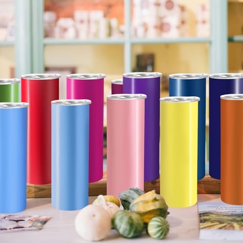 YOUKE OLA 32 Pack Skinny Tumblers 20oz Bulk Straight Stainless Steel Double Wall Vacuum Insulated Tumbler with Lid and Straw & Silicone Base for Travel, DIY, 16 Colors - Image 6