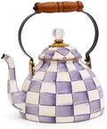 MACKENZIE-CHILDS Tea Kettle, 3 Quarts, Purple-and-White Violet Check by Unknown