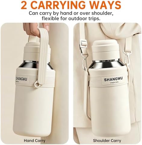 SHANGWU 40OZ Large Insulated Tumbler, 316 Food Grade Stainless Steel Vacuum Travel Cup, 24H Hot Cold for Camping Sports Outdoor (Ivory White-40OZ 316 Stainless Steel Vacuum Insulated Water Bottle) - Image 7