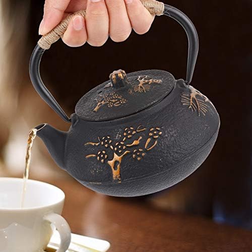Cast Iron Teapot, 30.4oz Tea Kettle Japanese Tetsubin Tea Pot with Stainless Steel Infuser for Loose Leaf Cast Iron Tea Pot for Stovetop Pine Plum Blossom Pattern - Image 4