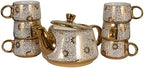 Porcelain Tea Set with 1 Kettle, 6 Piece Tea Cup Set, Aesthetic Classic Teaware Set for Home, Kitchen Decor & Gifting (Florita Golden) by Unknown