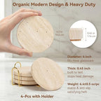 Natural Travertine Drink Coasters Set of 4 with Holder, 4" Round - Image 4