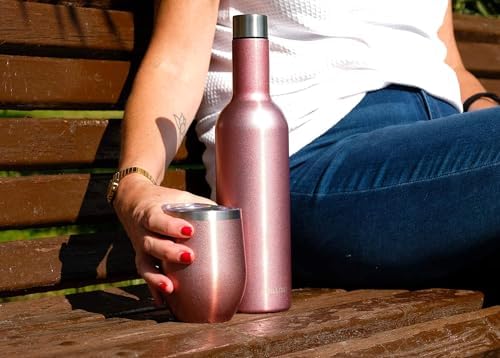 CHILLOUT LIFE 12 oz Stainless Steel Wine Tumblers 2 Pack & 1 Insulated Wine Bottle - Double Wall Vacuum Insulated Wine Glasses Cups with Lids and Straws Set Keeping Cold & Hot Gift Set - Rose Gold - Image 6