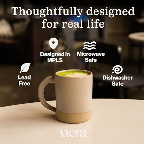 MORA Medium Mugs Set of 4, 16oz Ceramic Pottery Latte Mugs/Coffee Cups - Microwave and Dishwasher Safe - Merrigold - Image 4