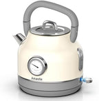 Amaste Retro Electric Kettle with Thermometer, 57 Oz Capacity, Cream White by Amaste