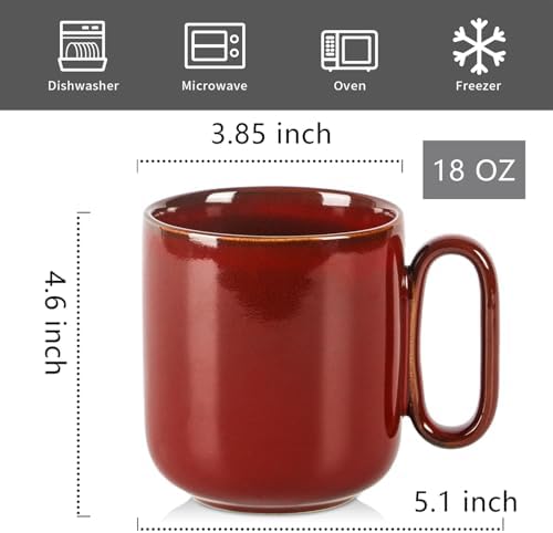 vicrays Ceramic Coffee Mug Set - 18 Ounce Large Stoneware Mug for Men Women - Unique Glazed Porcelain Mugs with Handle for Coffee Latte Tea Milk Cocoa - Set of 4 (Cherry Red) - Image 3