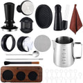 13 Pcs Espresso Accessories Set 51mm Tamper WDT Espresso Distribution TOOL Kit Frothing Pitcher, Mat, Latte Art Pen, Sandalwood Tamping Station, Barista Towel, Brush and Decorative Stencils by Ferrochef