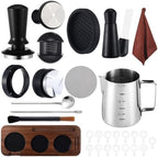 13 Pcs Espresso Accessories Set 51mm Tamper WDT Espresso Distribution TOOL Kit Frothing Pitcher, Mat, Latte Art Pen, Sandalwood Tamping Station, Barista Towel, Brush and Decorative Stencils by Ferrochef