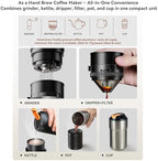 Portable Pour Over Coffee Maker, Rechargeable Electric Grinder with Stainless Steel Conical Burr, Integrated Hand Brew Kit with Stainless Steel Filter Dripper & Travel Mugs, for Camping, Outdoors - Image 4