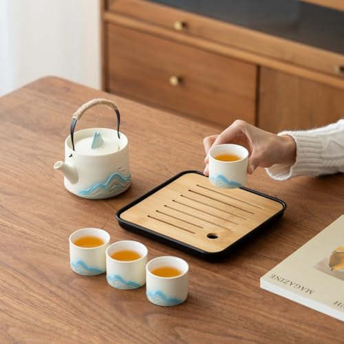 Chinese Tea Set – White Porcelain Gongfu Teapot, with 4 White Cups & Tea Tray & Tea Strainer, Travel Tea Set with Carrying Case for Tea Ceremony, Daily Tea Ritual, Asian Style Gift - Image 7