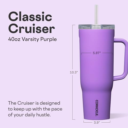 Corkcicle Cruiser Tumbler with Handle & Straw, 40 oz, Varsity Purple - Image 2