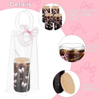 Mumufy 8 Sets Pink Bow Cute Glass Cups Bulk with Lids Straws, 16 Oz - Image 3