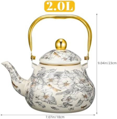 Cabilock 2.1 Quart Vintage Enamel Tea Kettle, Floral Stovetop Teapot with Porcelain Handle, Decorative Enamel Water Kettle for Tea, Coffee, Hot Water, Home Kitchen and Countertop Decor - Image 3